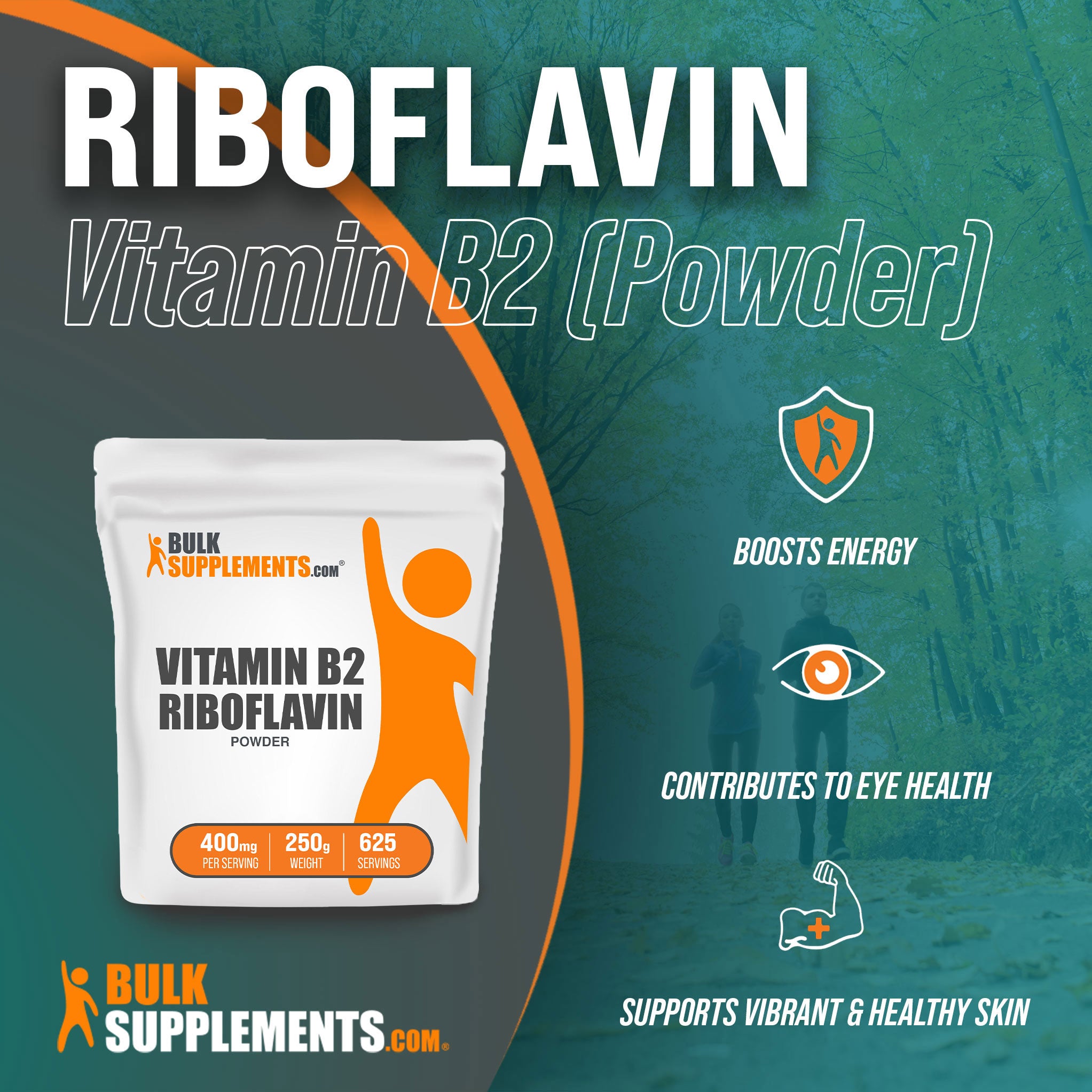 Benefits of Riboflavin Vitamin B2: boosts energy, contributes to eye health, supports vibrant and healthy skin