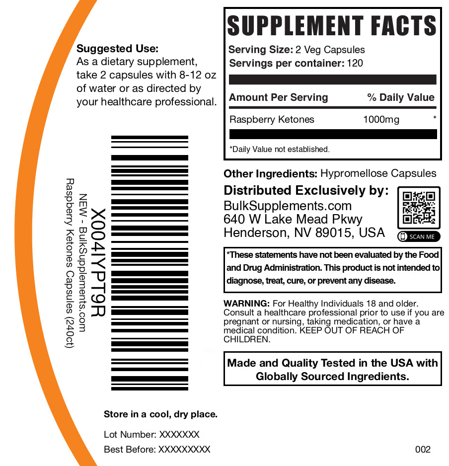Raspberry ketones 240 capsules label