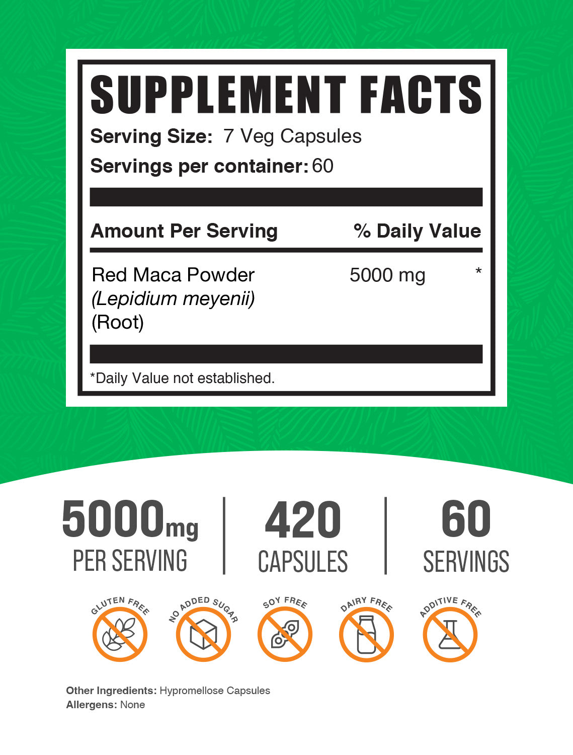 Red maca root 420 capsules label