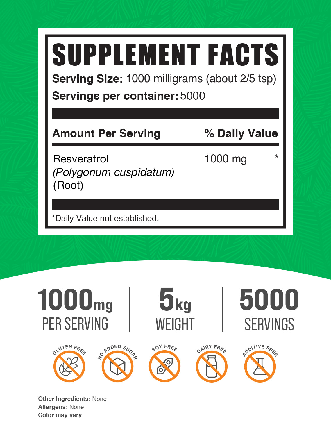 Resveratrol (98% Pure) Powder 5kg Label
