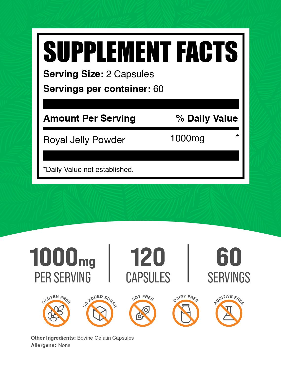 Royal jelly 120 capsules label
