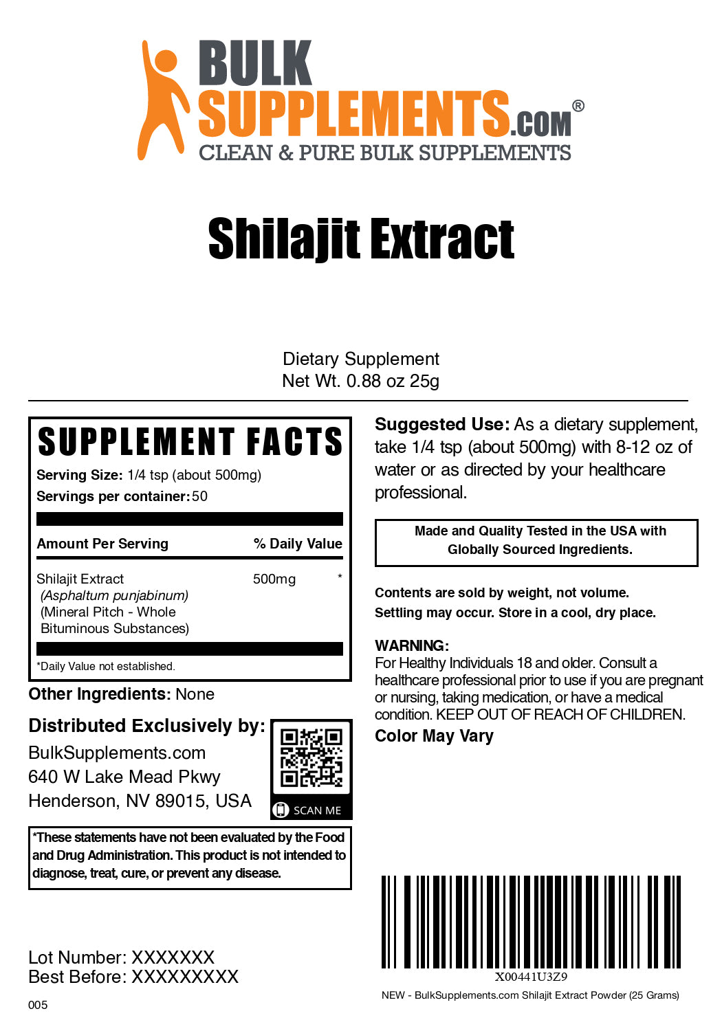 Shilajit extract powder label 25g