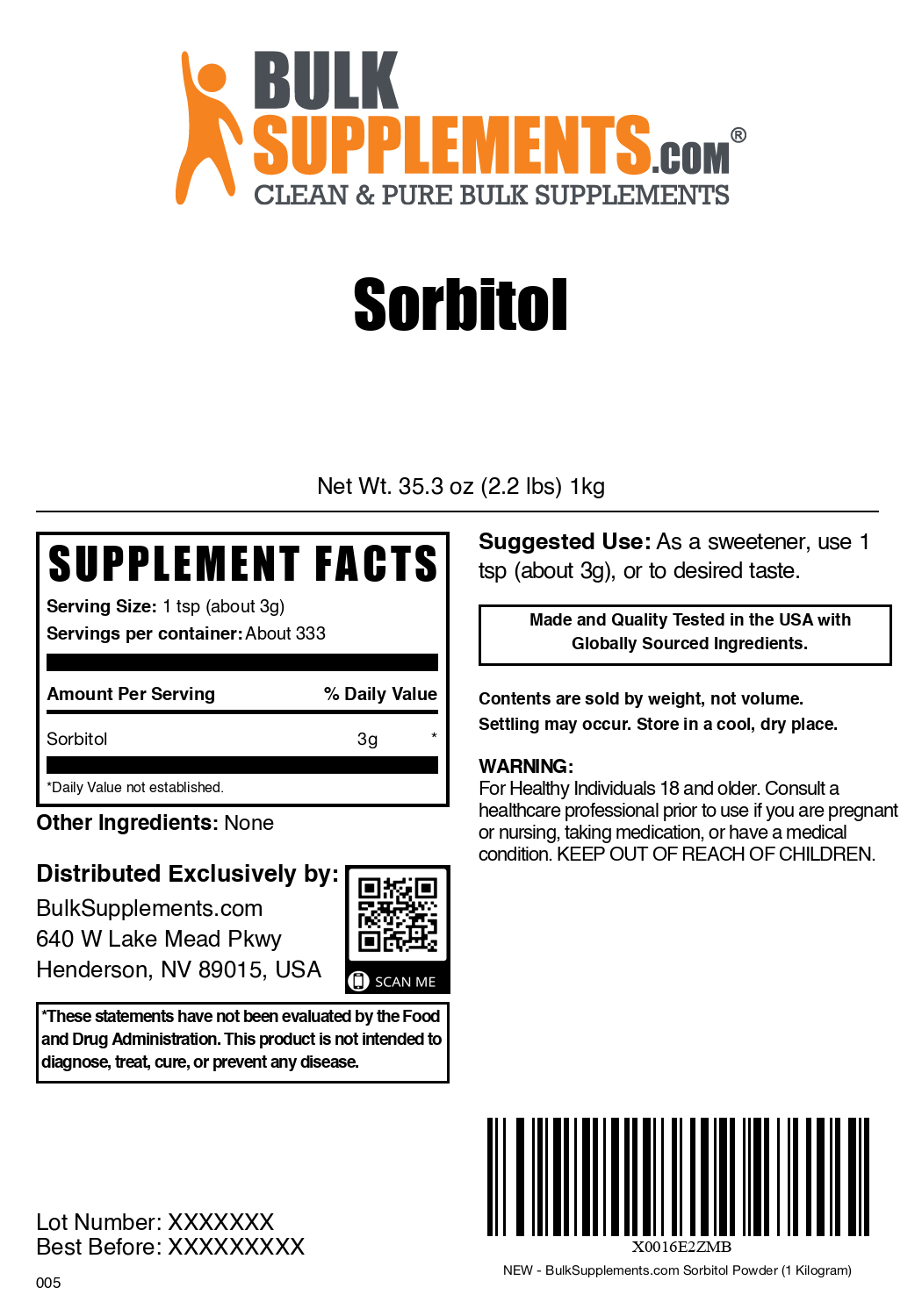 Sorbitol powder label 1kg