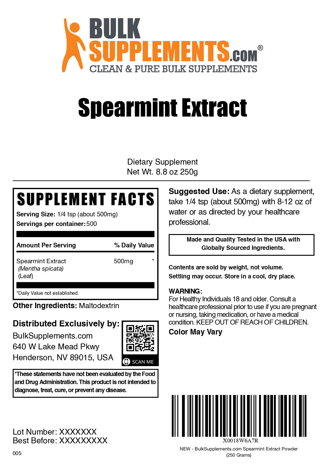 Spearmint extract powder label 250g