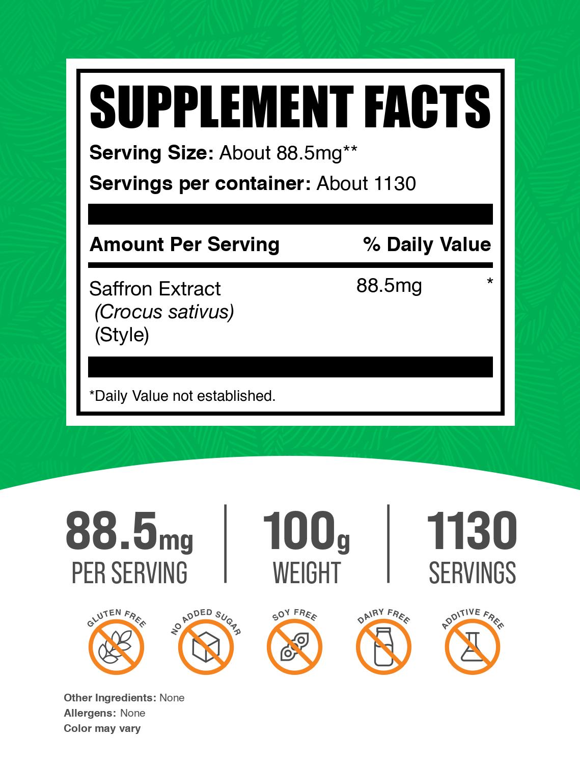 Saffron Extract Powder 100g Label