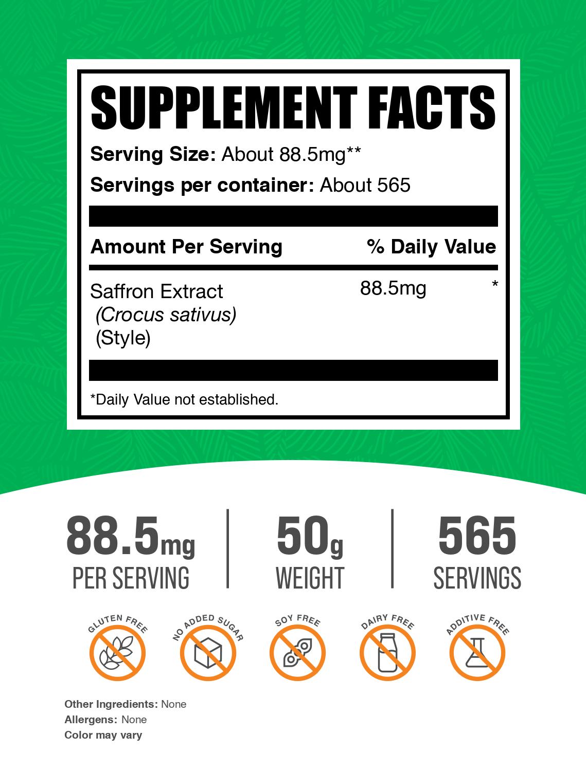 Saffron Extract Powder Powder 50g Label