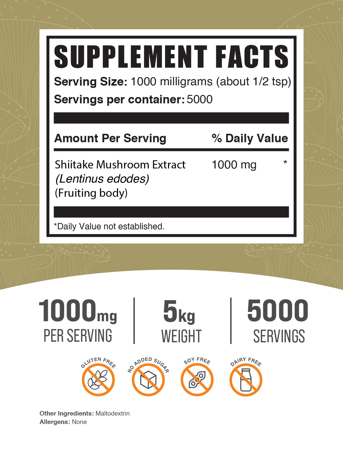 Shiitake mushroom extract powder label 5kg