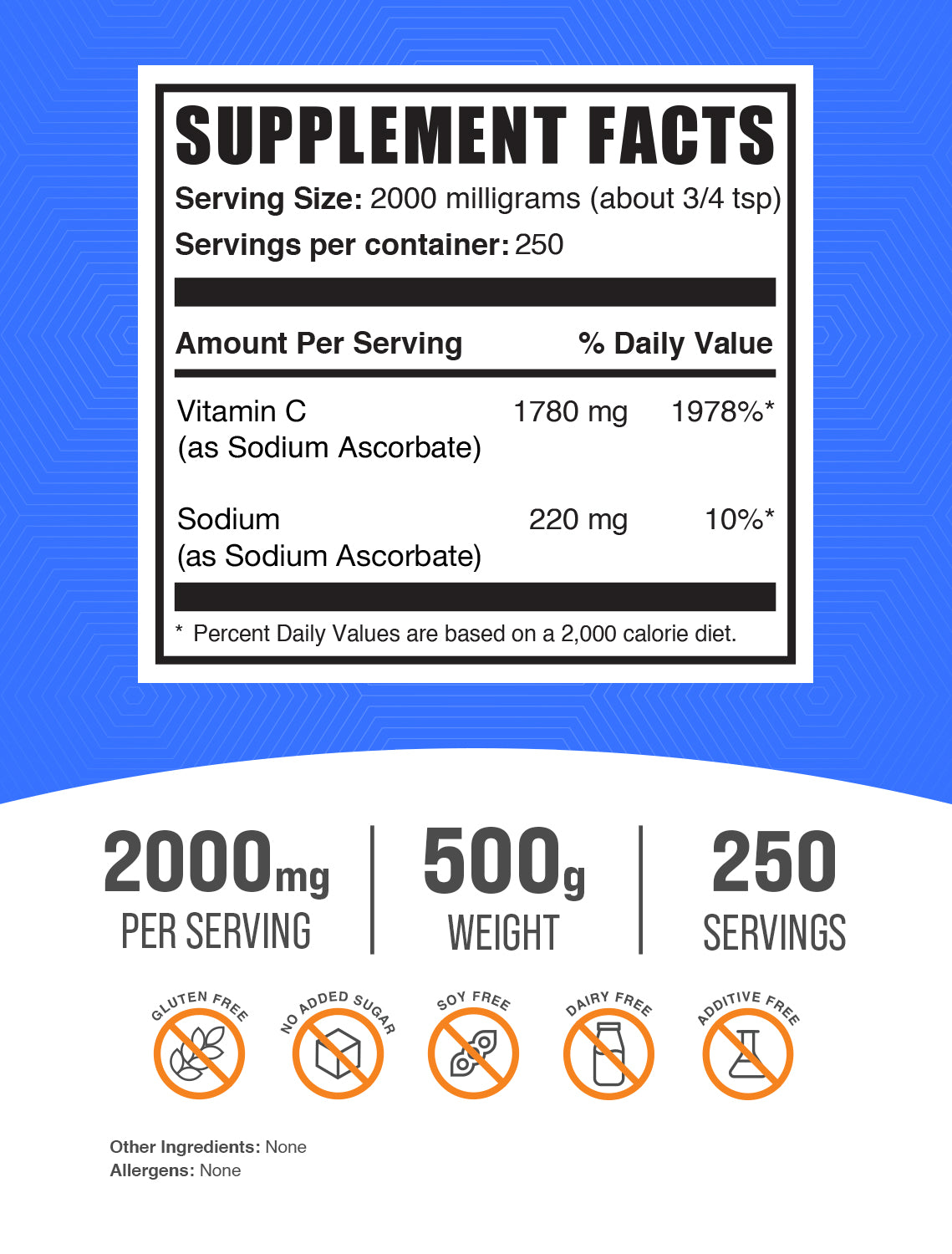 Sodium Ascorbate Powder 500g Label