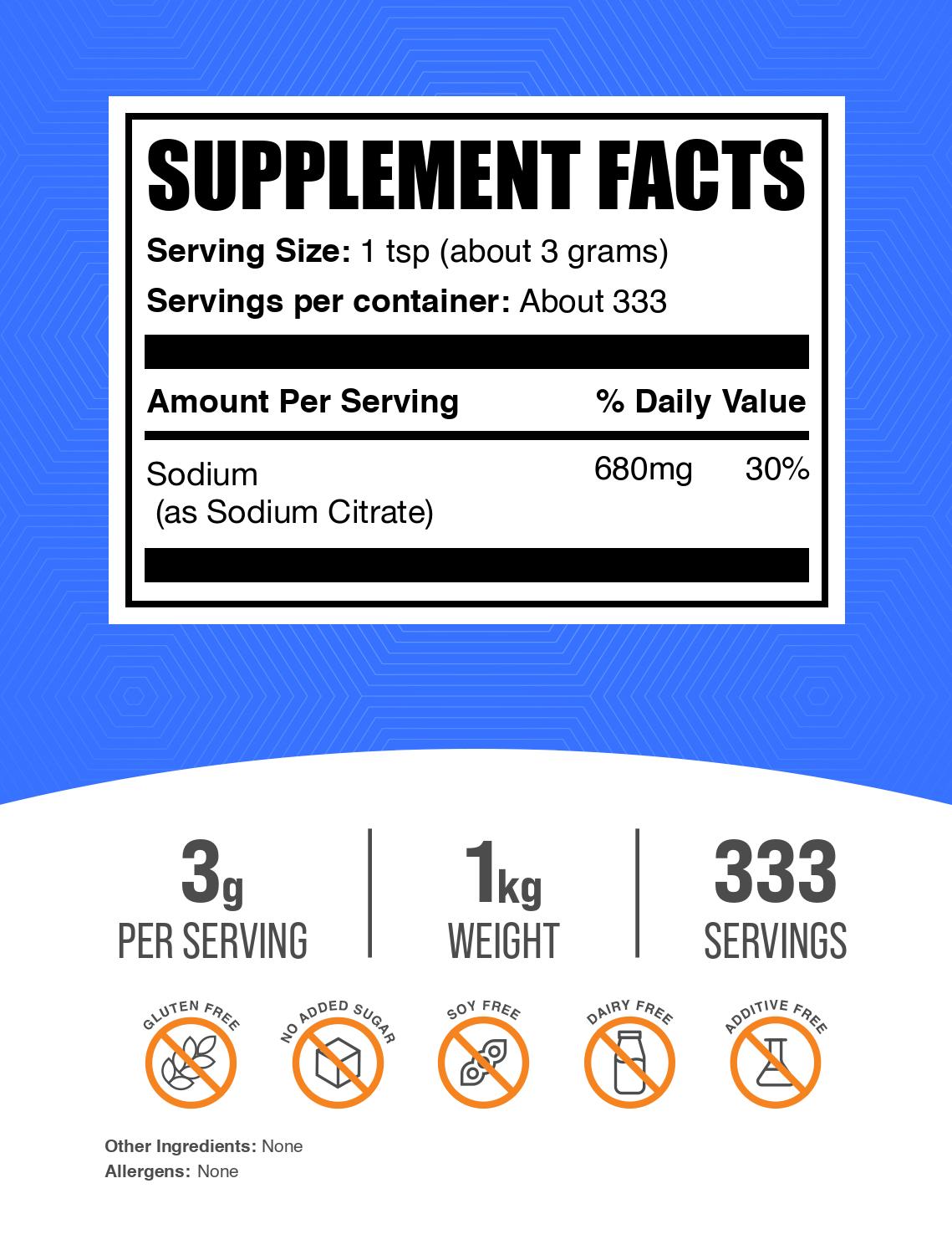 Sodium citrate powder label 1kg