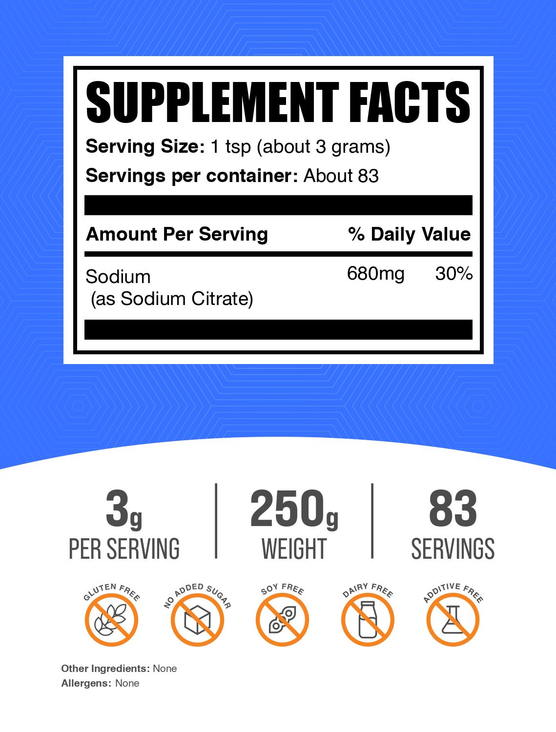 Sodium citrate powder label 250g