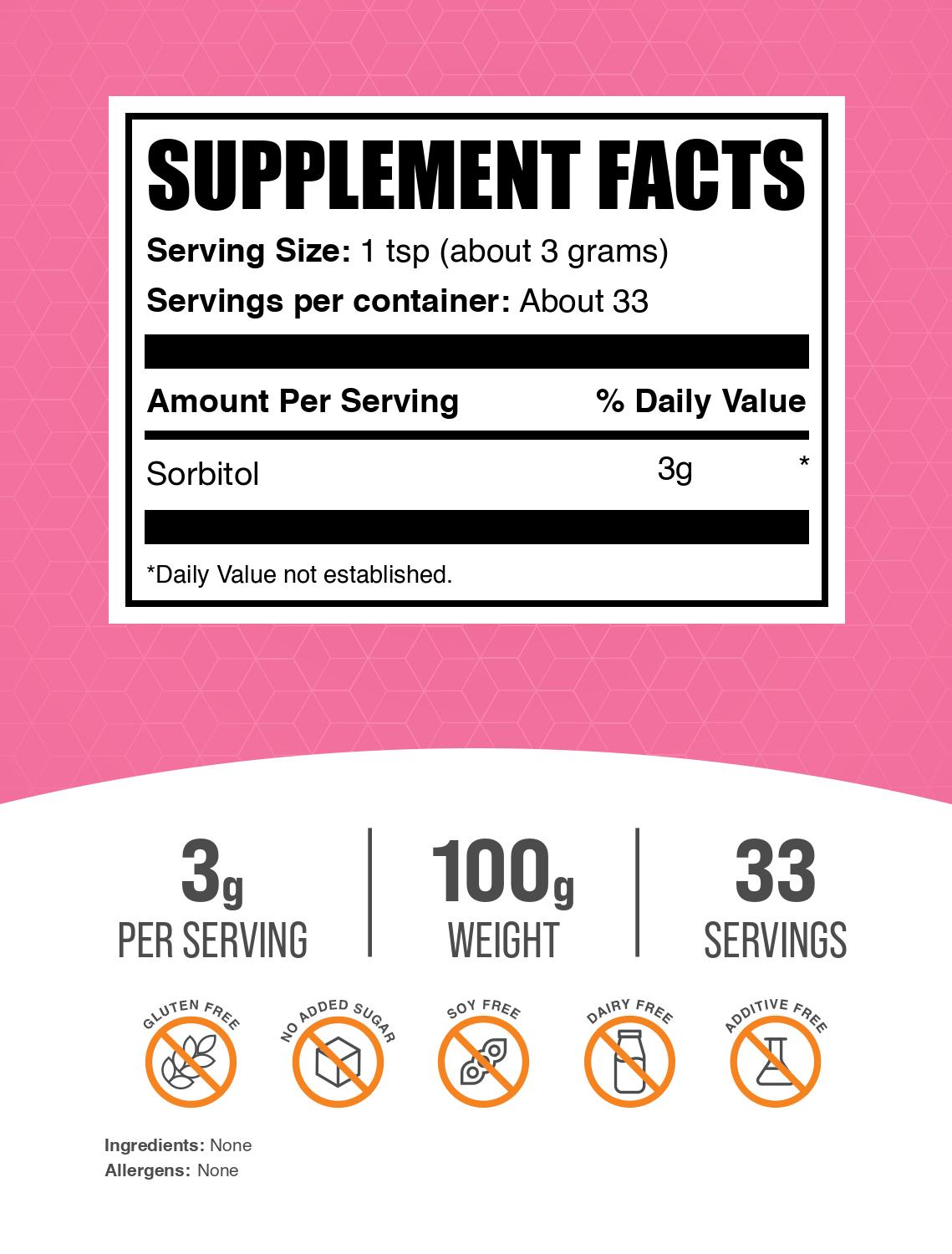 Sorbitol powder label 100g