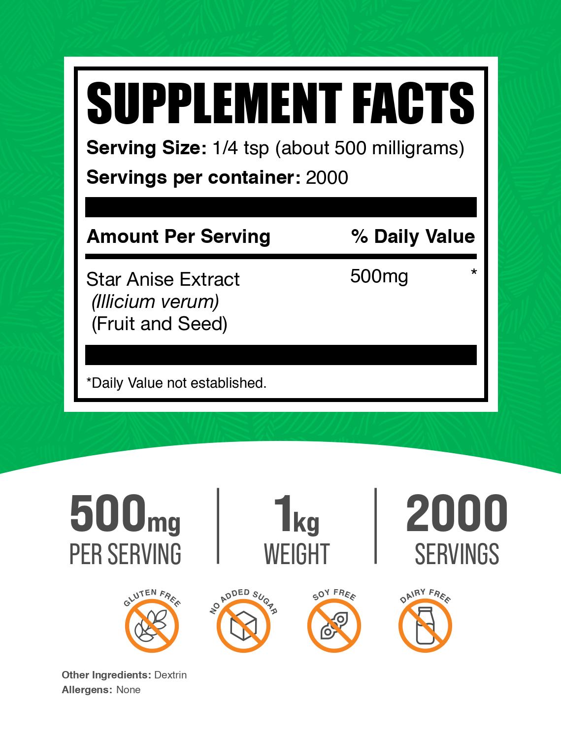 Star anise extract powder label 1kg