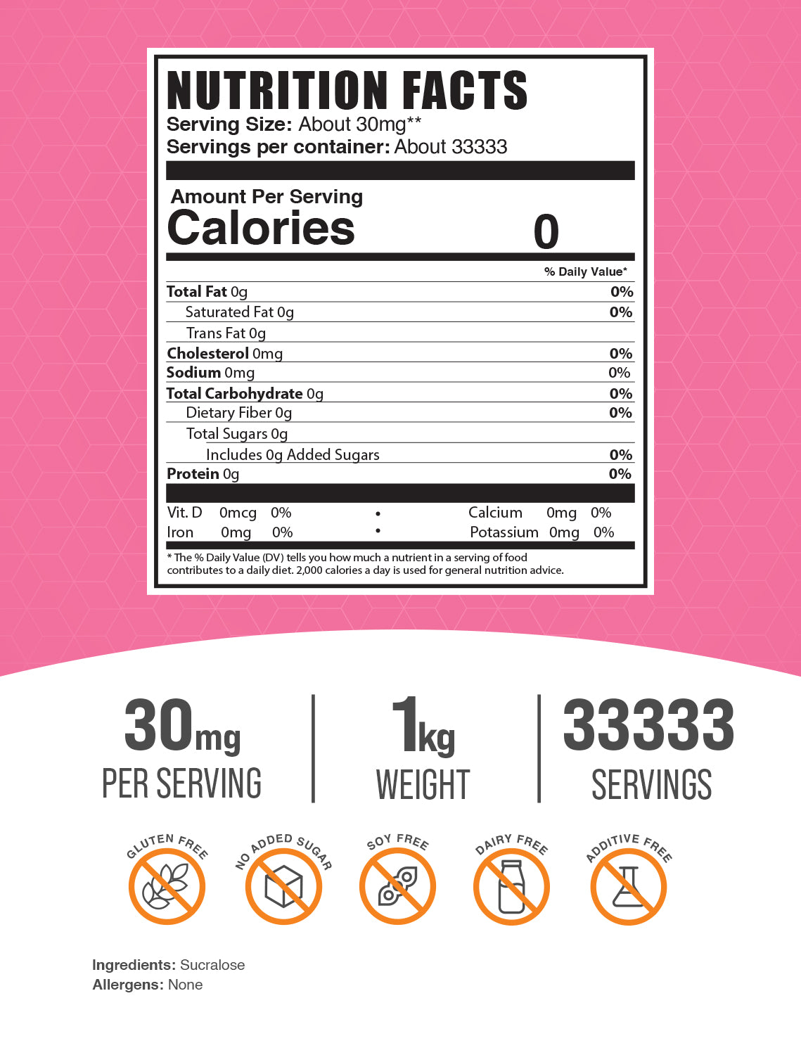 Sucralose powder label 1kg