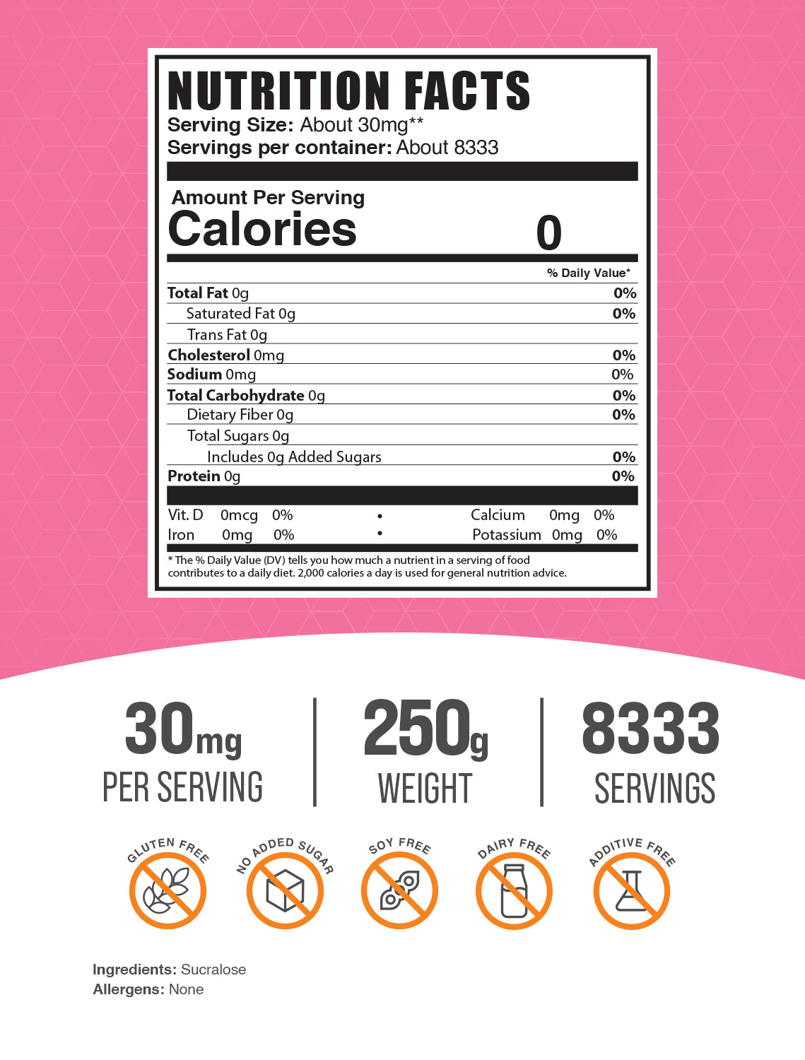 Sucralose powder label 250g