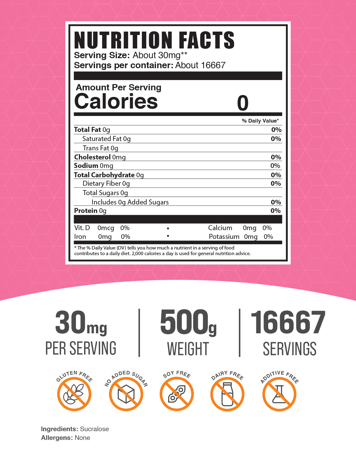 Sucralose powder label 500g