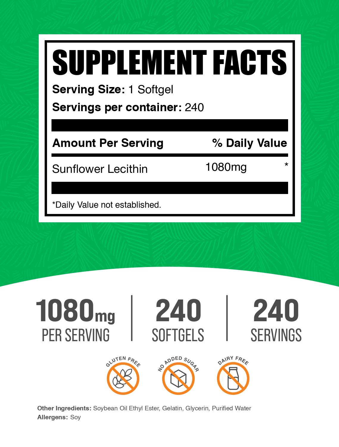 Sunflower lecithin 240 softgels label