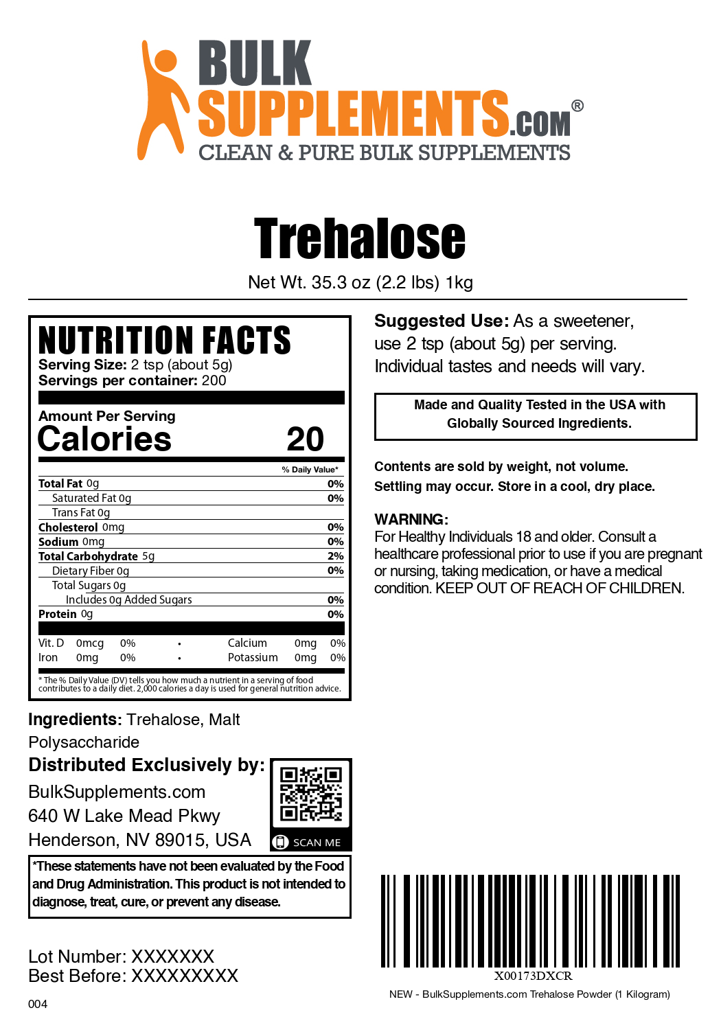 Trehalose powder label 1kg