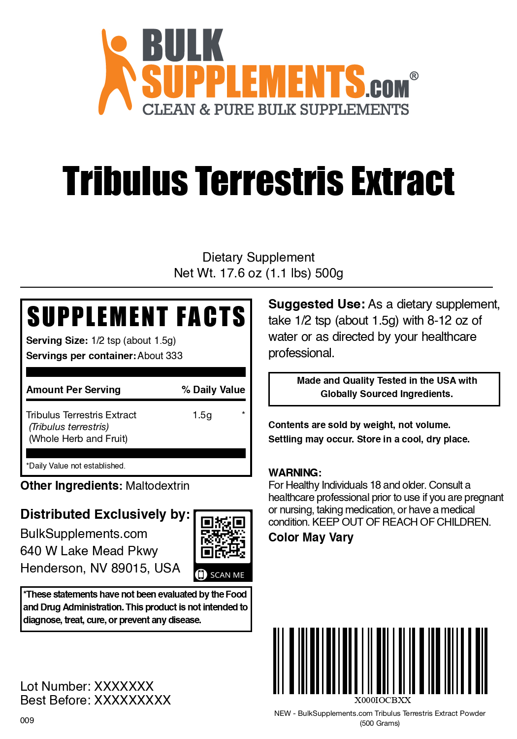 Tribulus terrestris extract powder label 500g