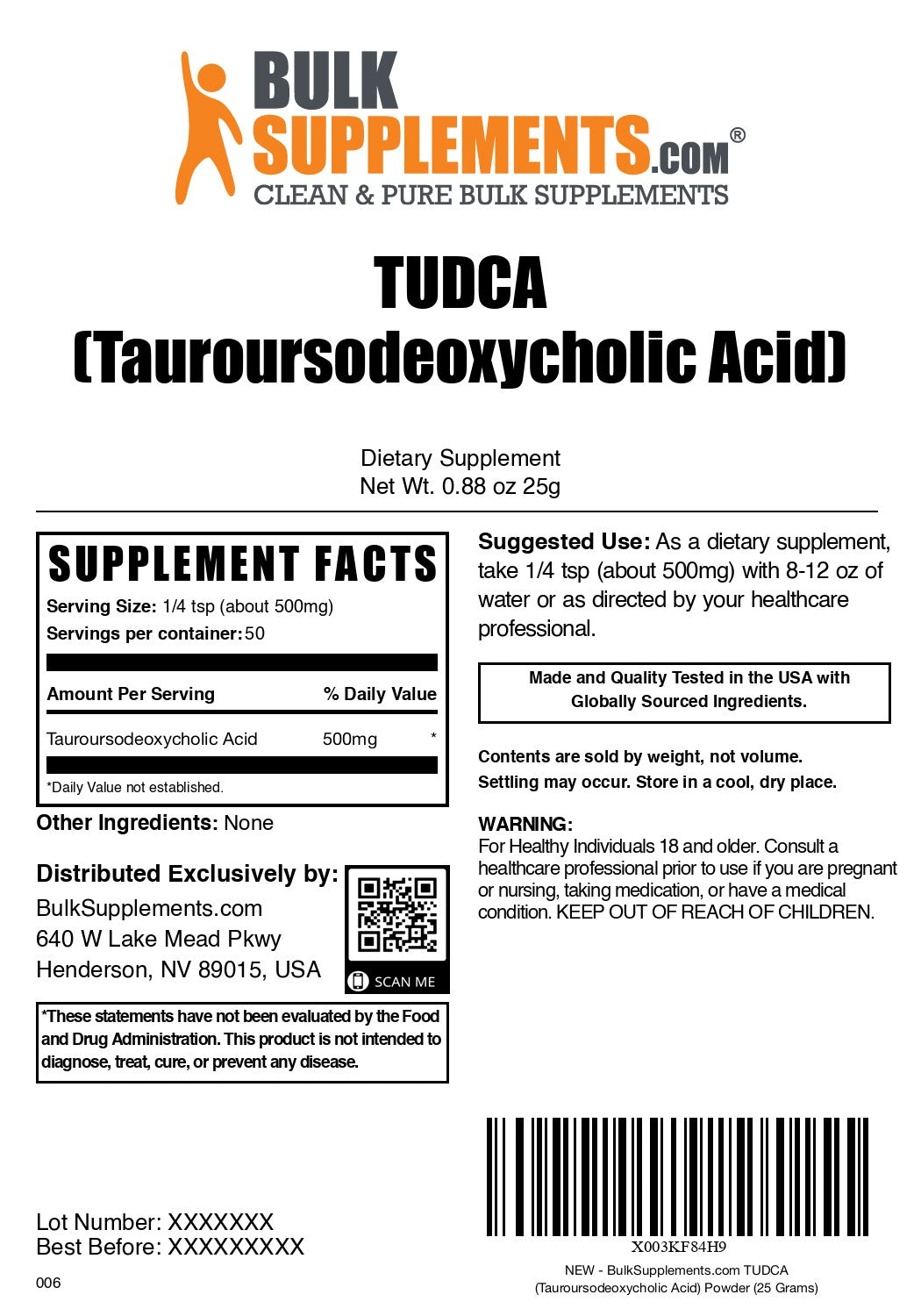 TUDCA Powder 25g label