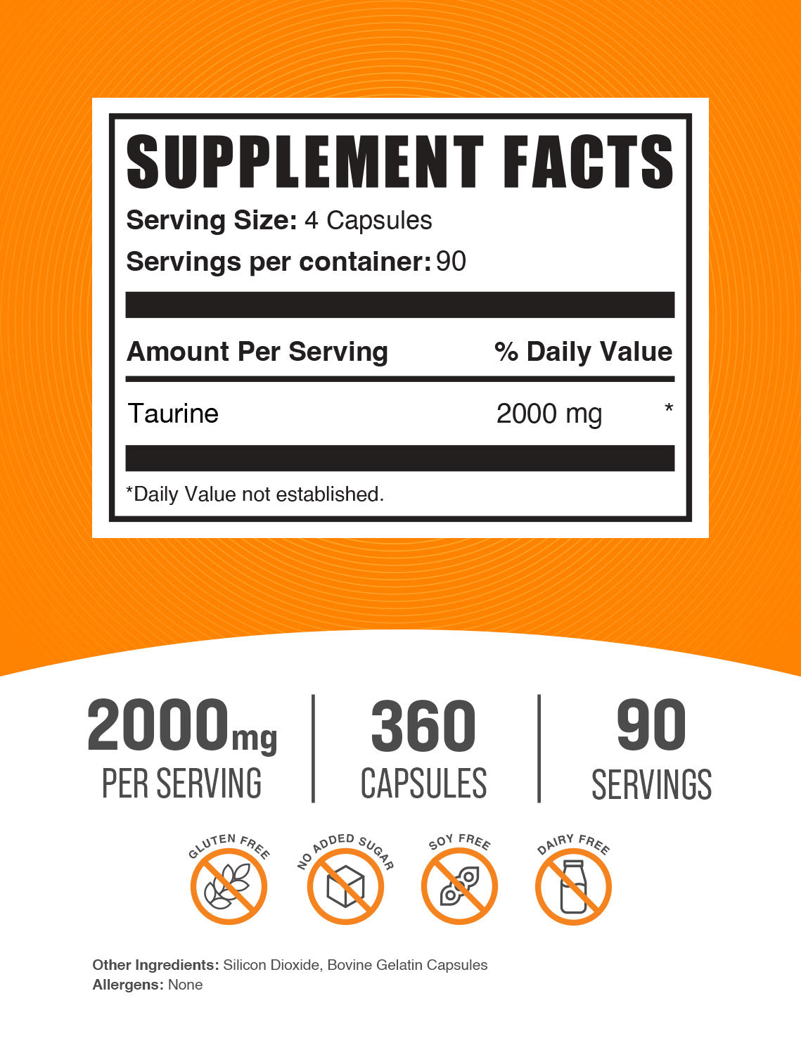 Taurine 360 capsules label