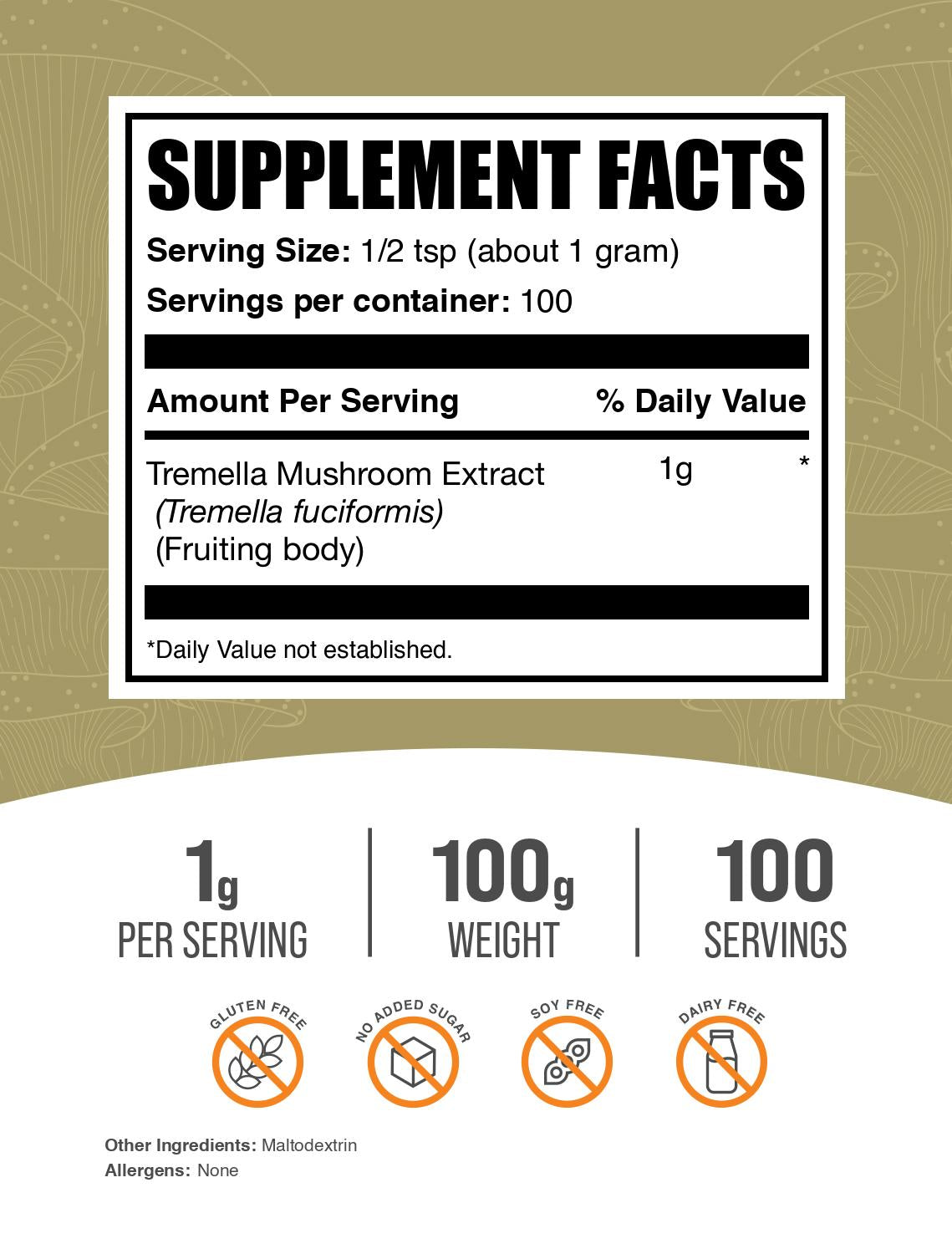 Tremella mushroom extract powder label 100g