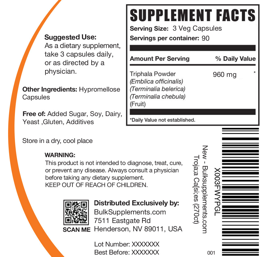 Triphala 270 capsules label