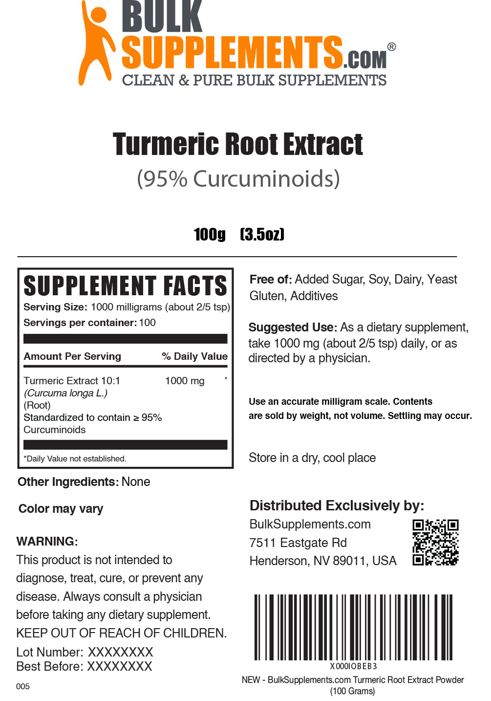 Turmeric Extract Powder 100g Label