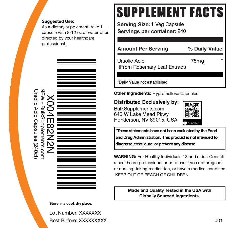 Ursolic acid 240 capsules label