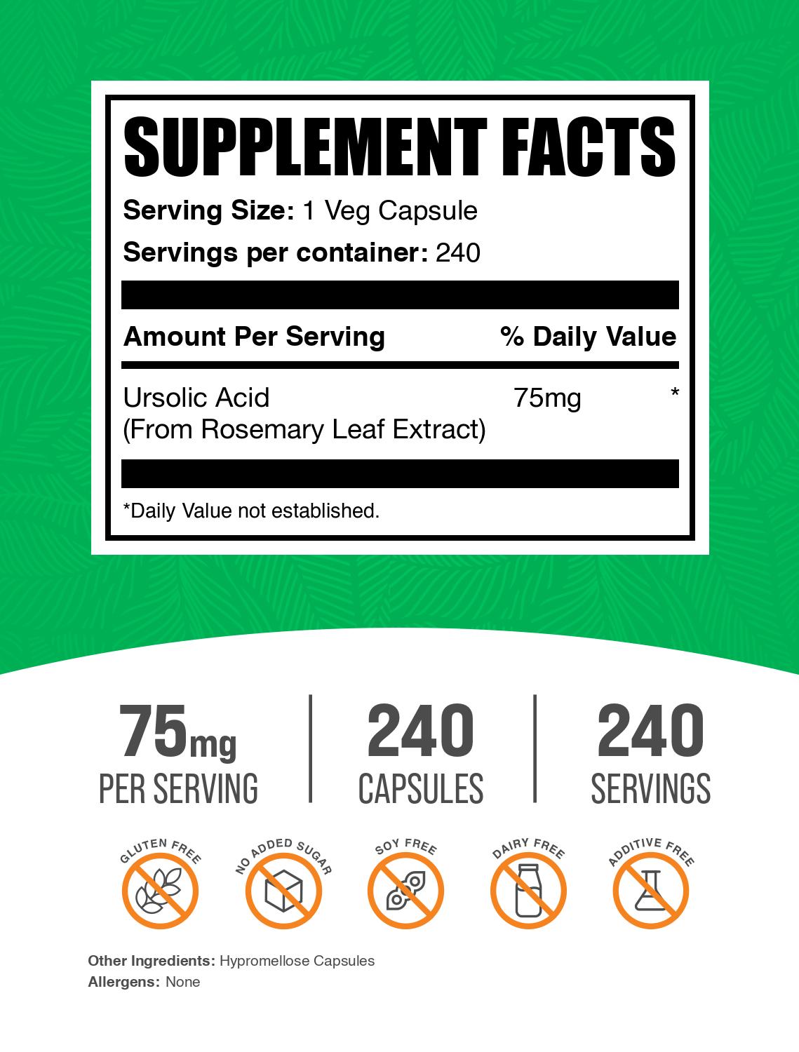 Ursolic acid 240 capsules label