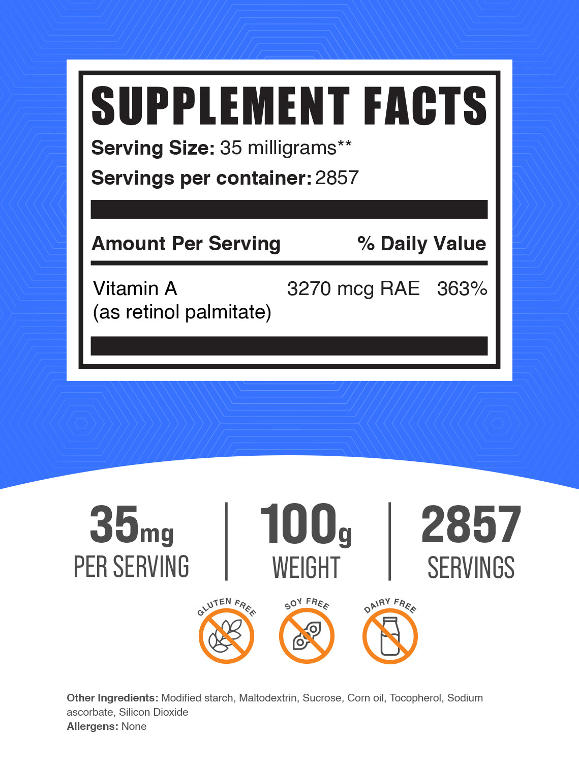 Vitamin A Palmitate Powder 100g Label