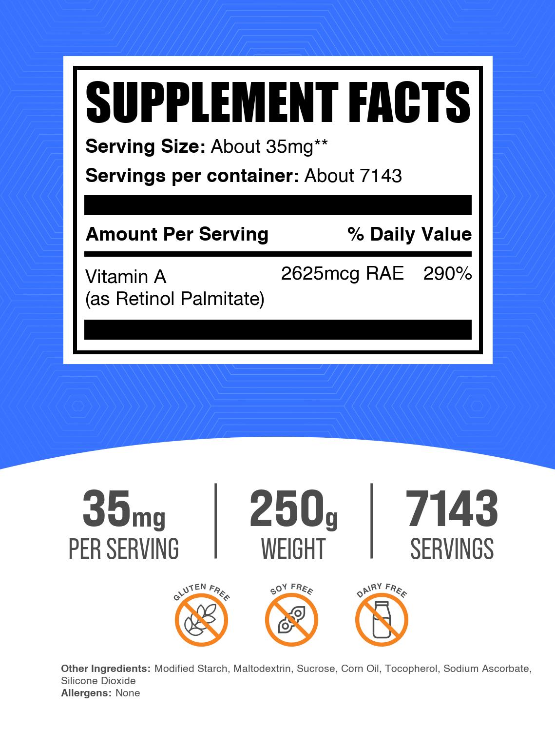 Vitamin A Palmitate Powder AMZ 250g Label