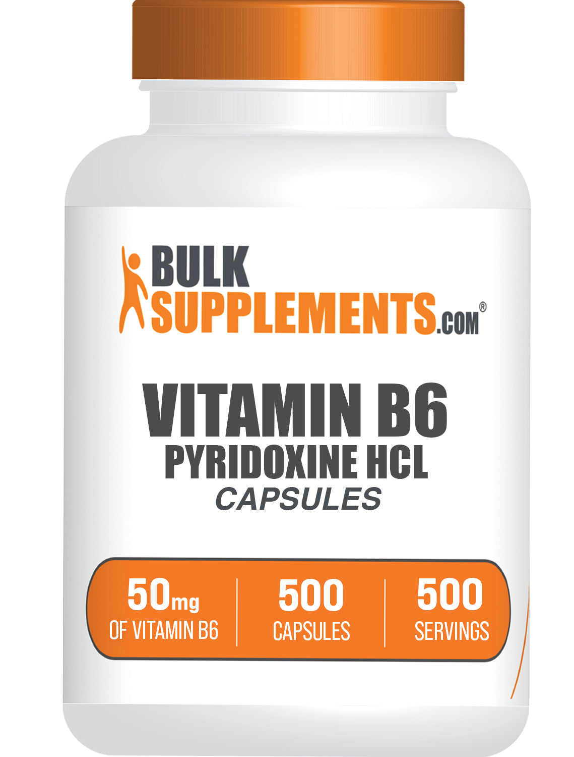 BulkSupplements.com Pyridoxine HCl (Vitamin B6) 500 capsules bottle image