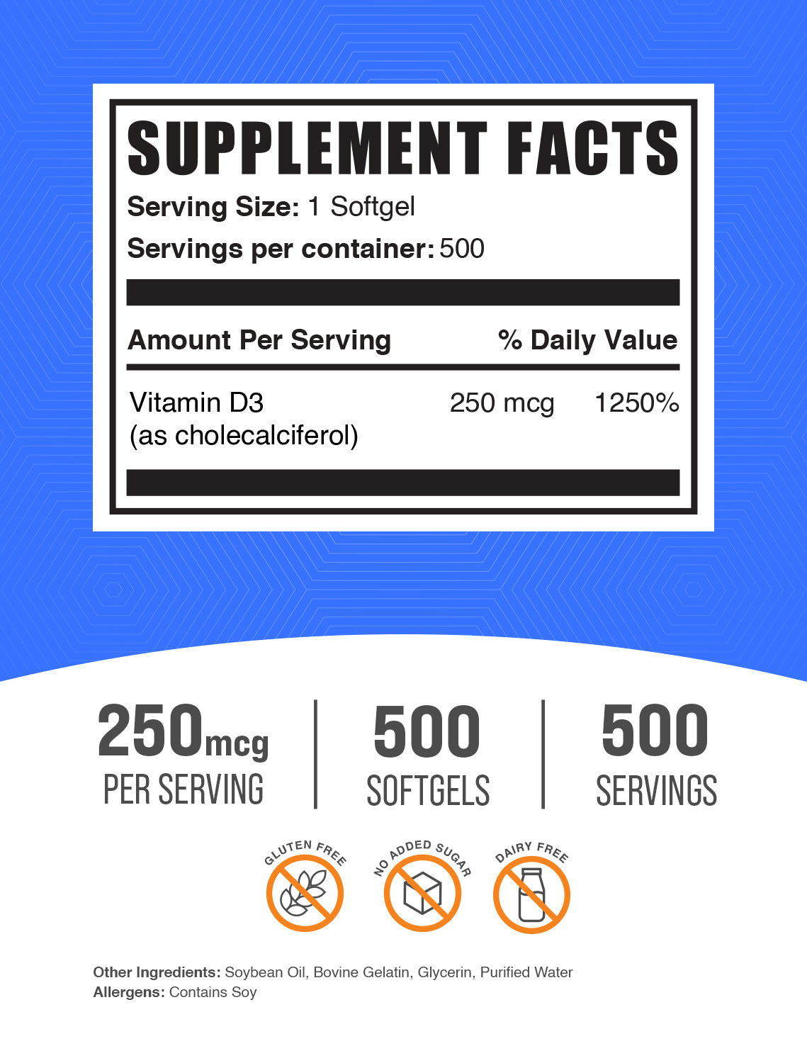Vitamin D3 Softgels Label 10000IU 500 ct