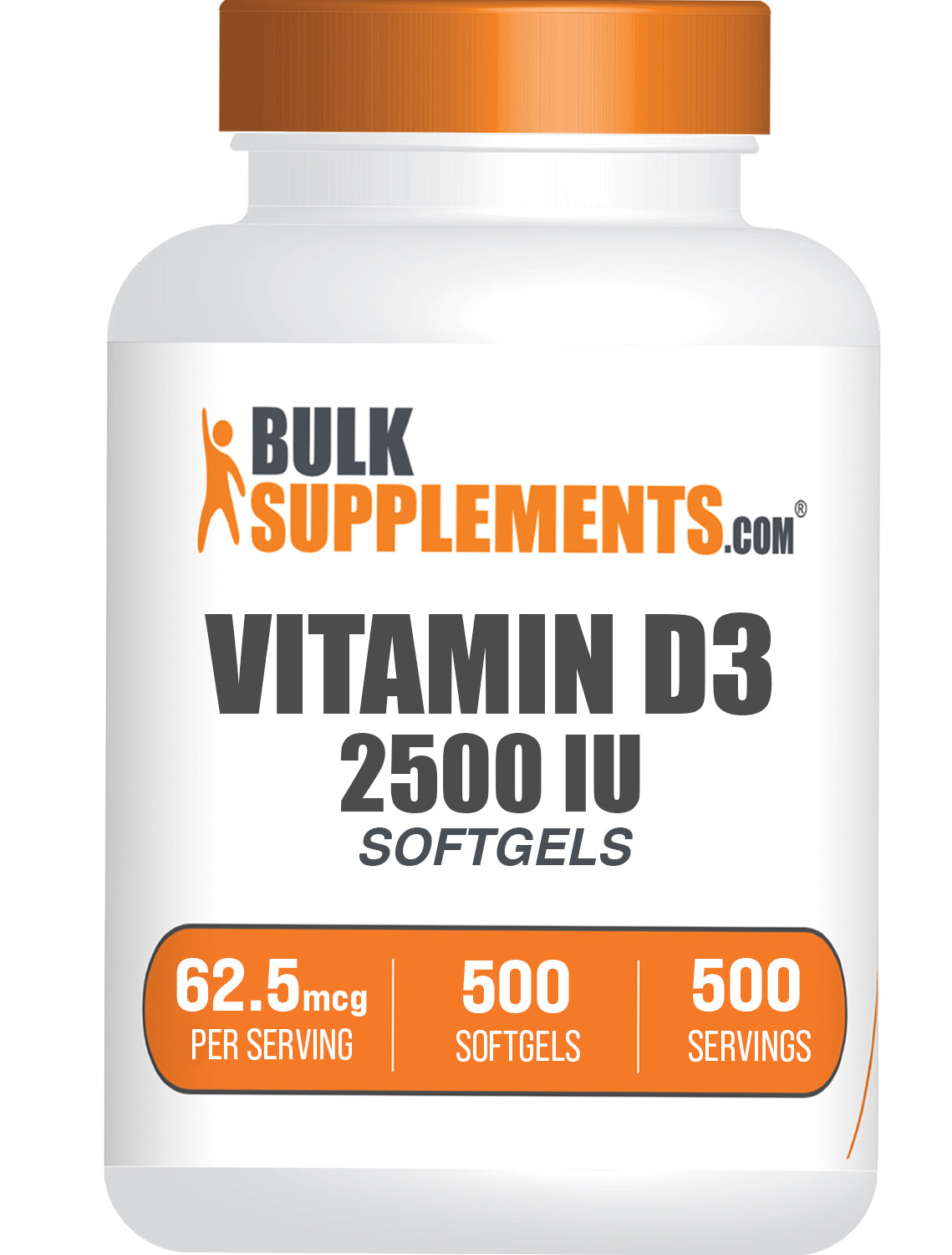 BulkSupplements.com Vitamin D3 2500 IU 500 softgels bottle image