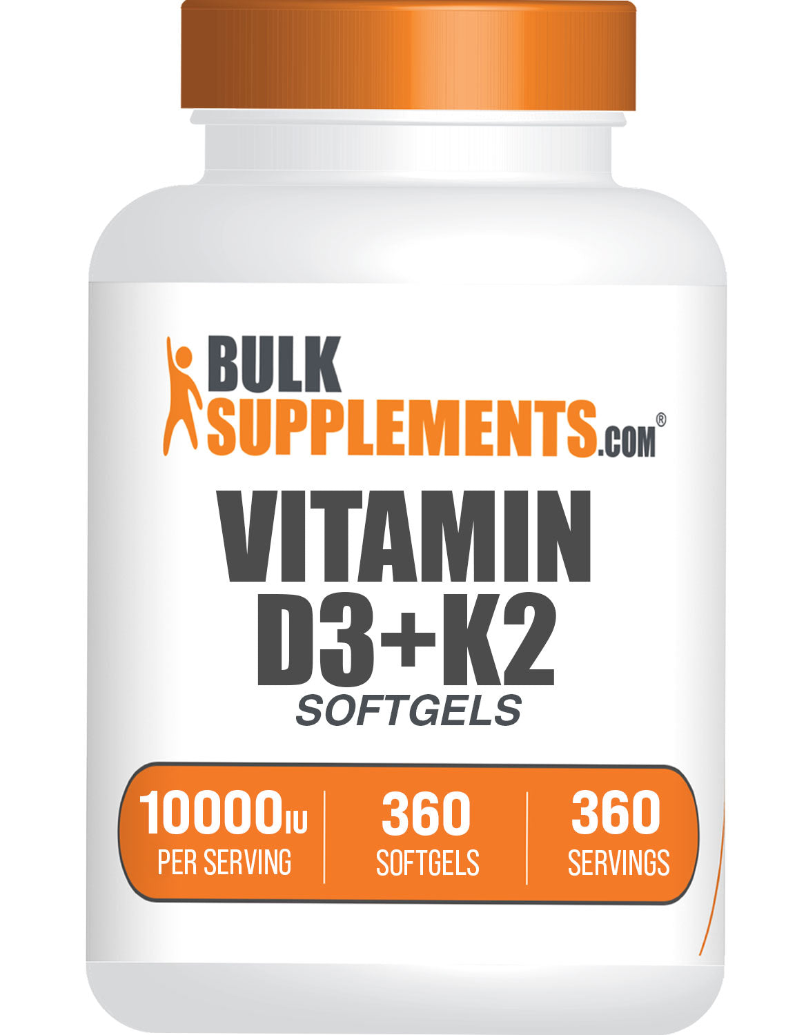 BulkSupplements.com Vitamin D3+K2 10000IU 360 softgels bottle image