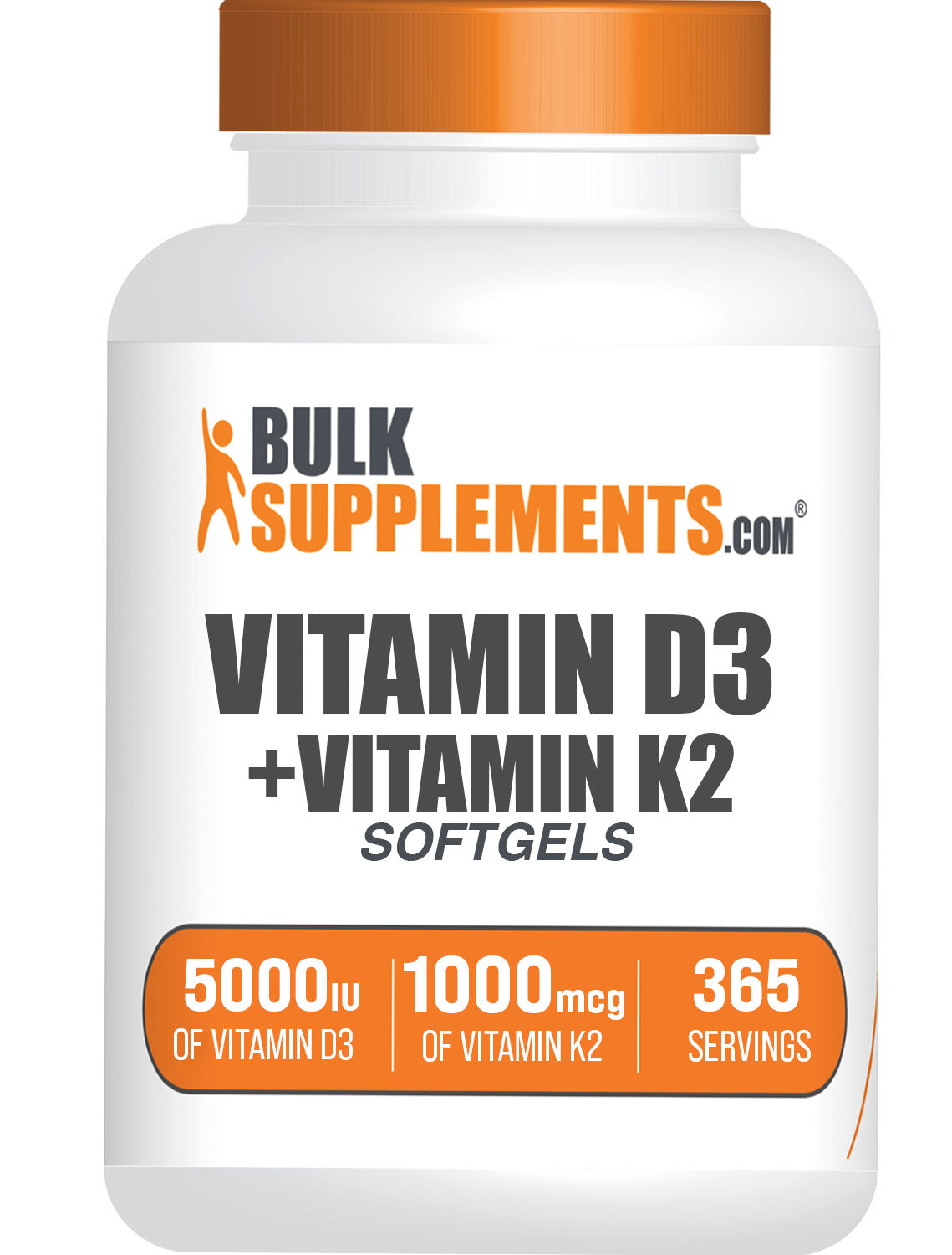 BulkSupplements.com Vitamin D3 + Vitamin K2 Softgels 365 ct bottle