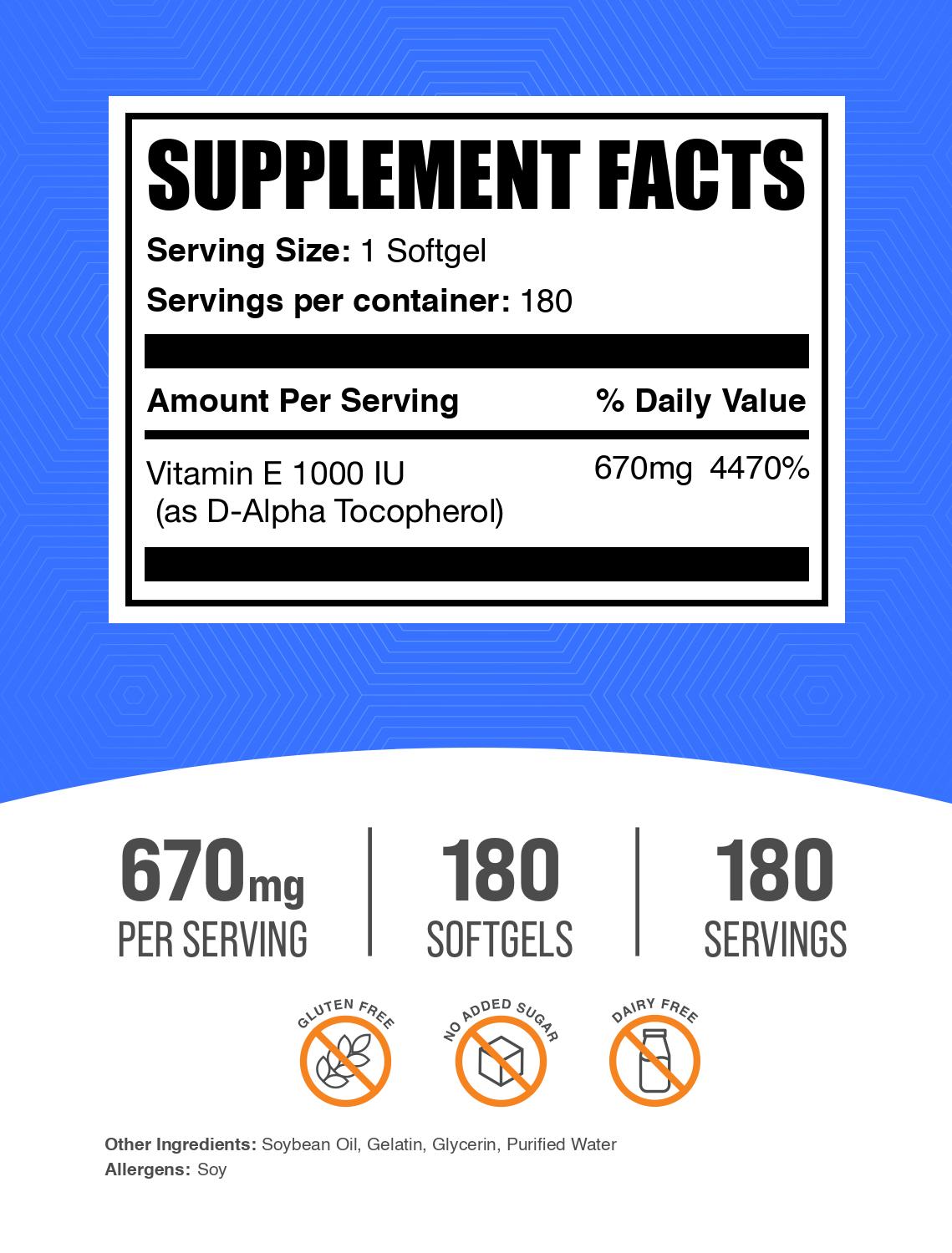 Vitamin E 1000IU 180 softgels label