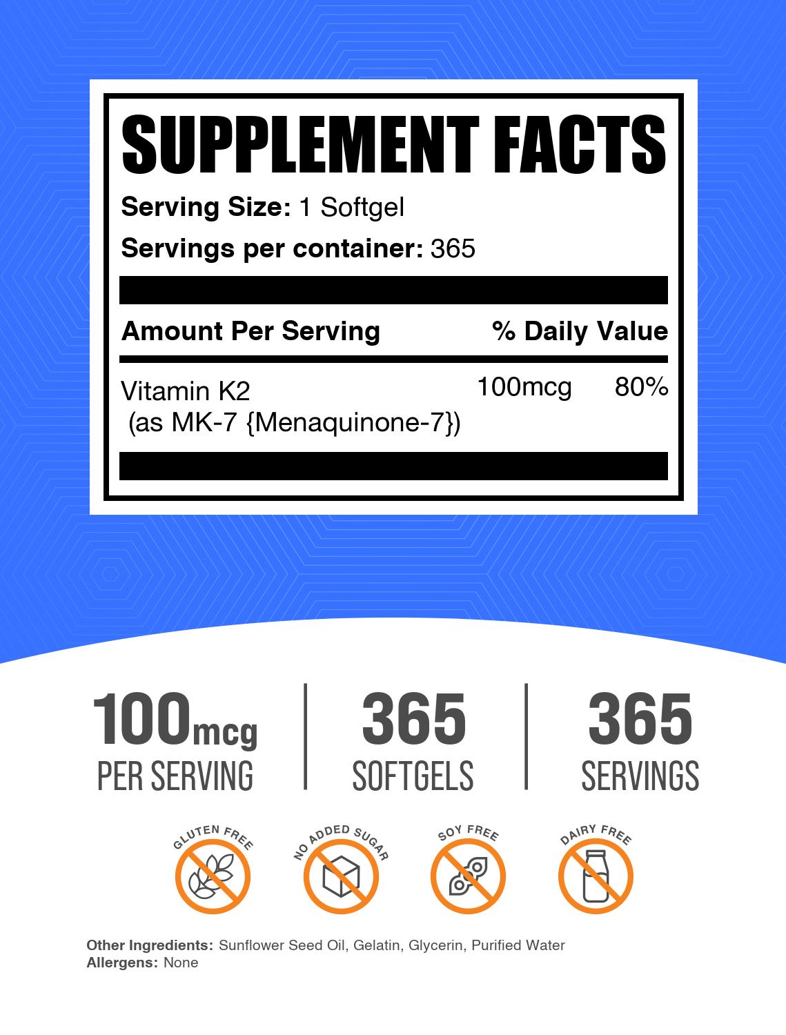 Vitamin K2 MK7 Softgels 365ct Label