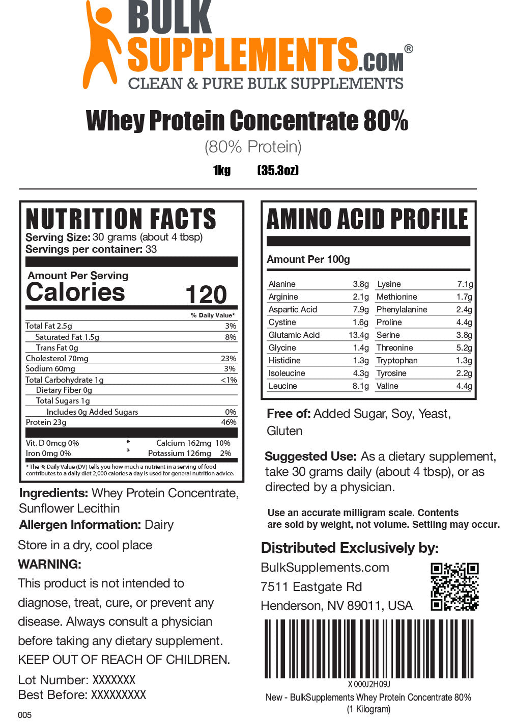 Whey protein isolate powder label 1kg