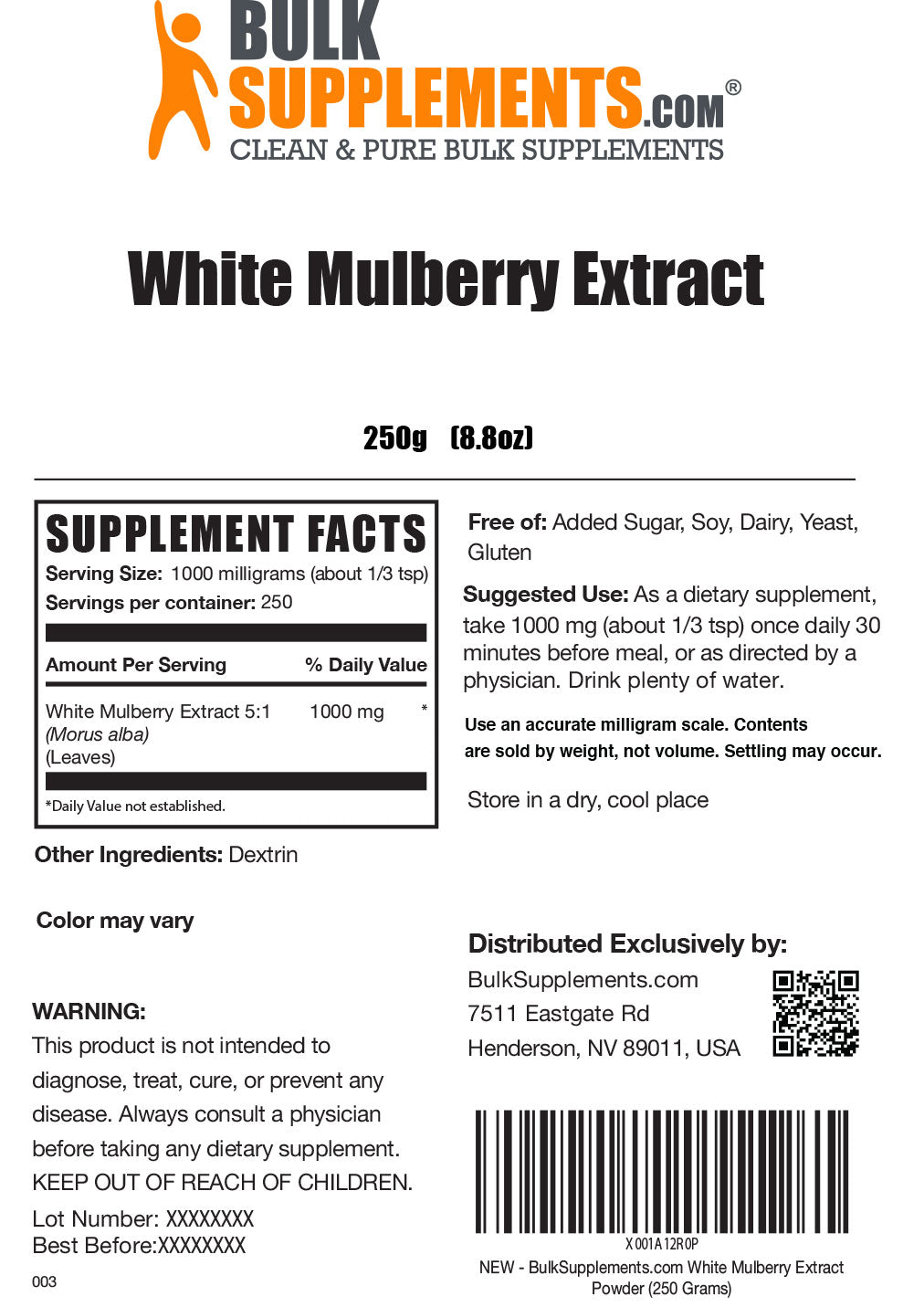 Supplement Facts White Mulberry Extract