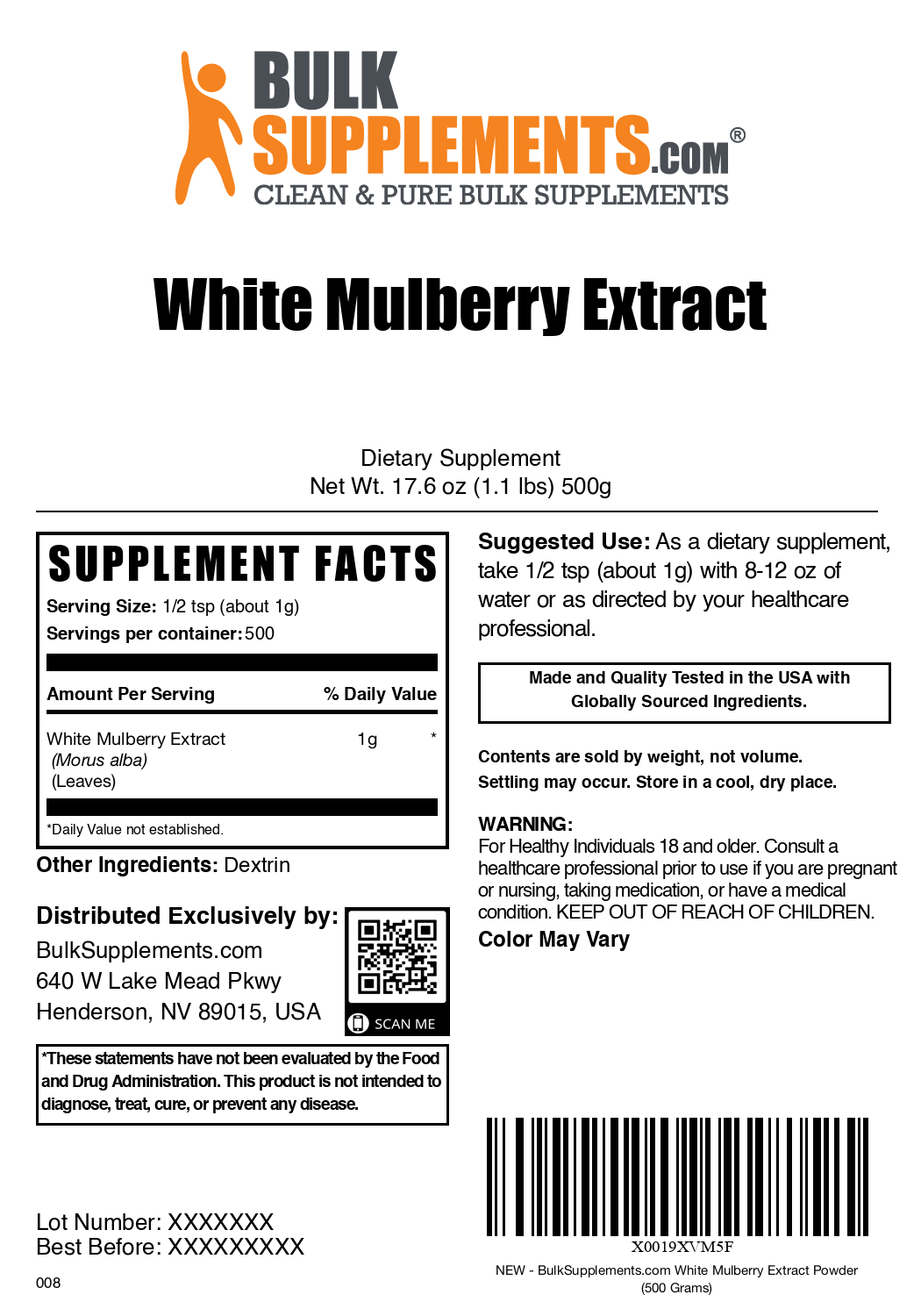 White mulberry extract powder label 500g