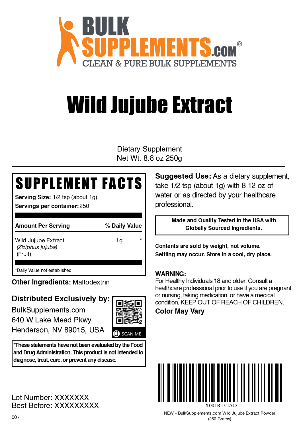 Wild Jujube Extract powder label 250g