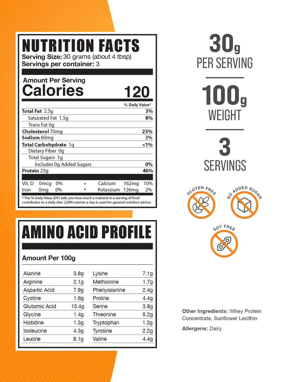 Whey protein concentrate 100g label
