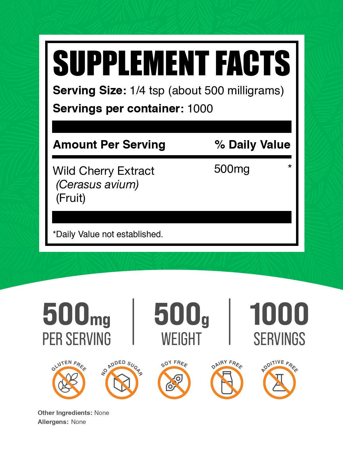 Wild cherry extract powder label 500g