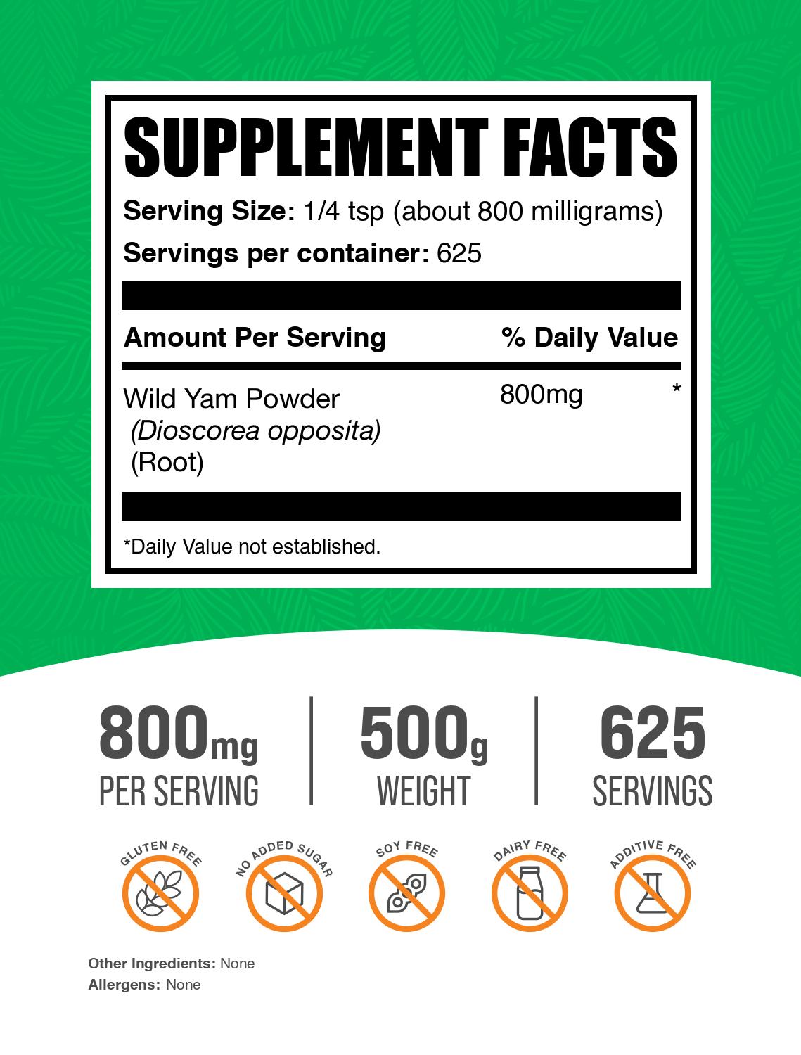 Wild yam powder label 500g
