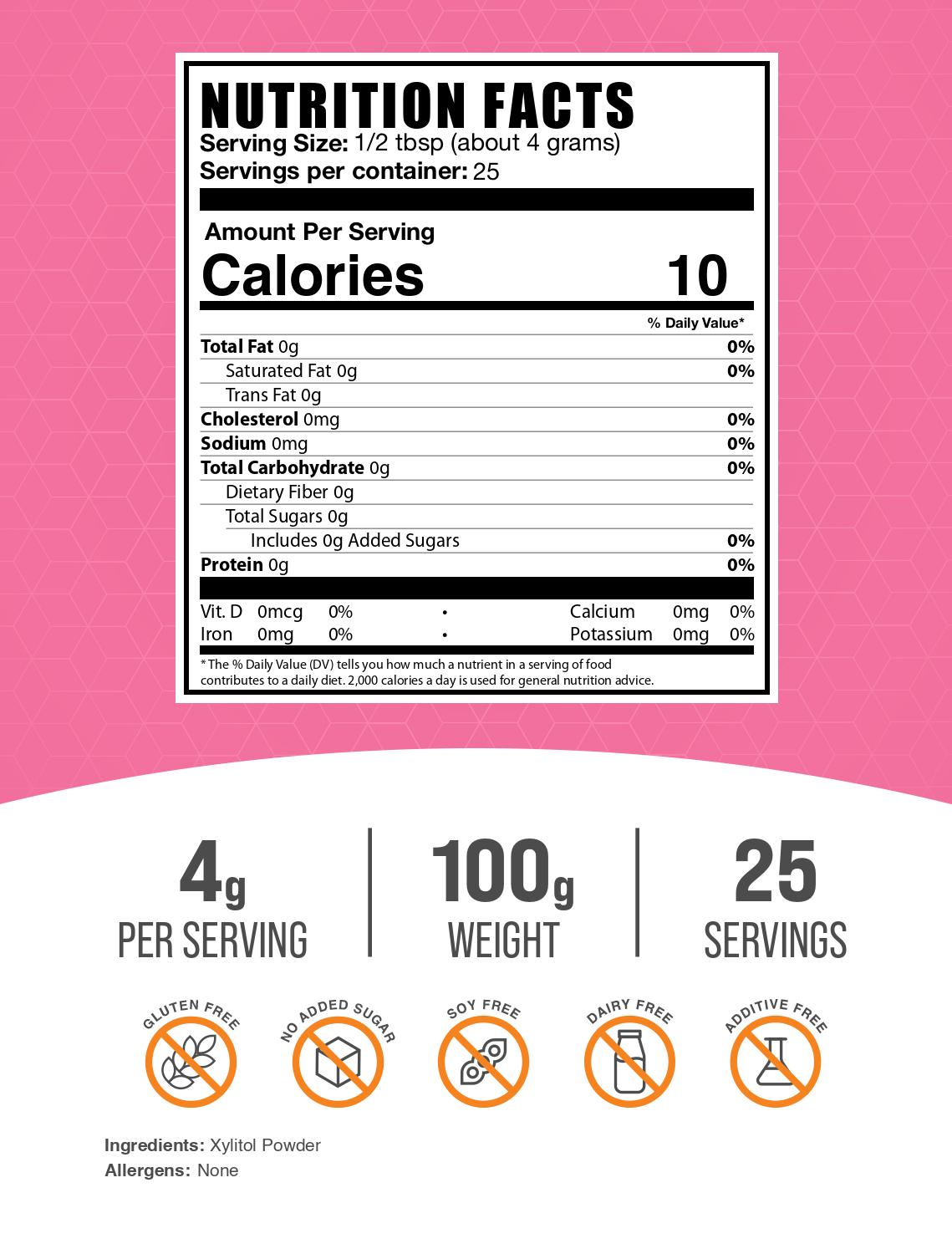 Xylitol Powder 100g Label