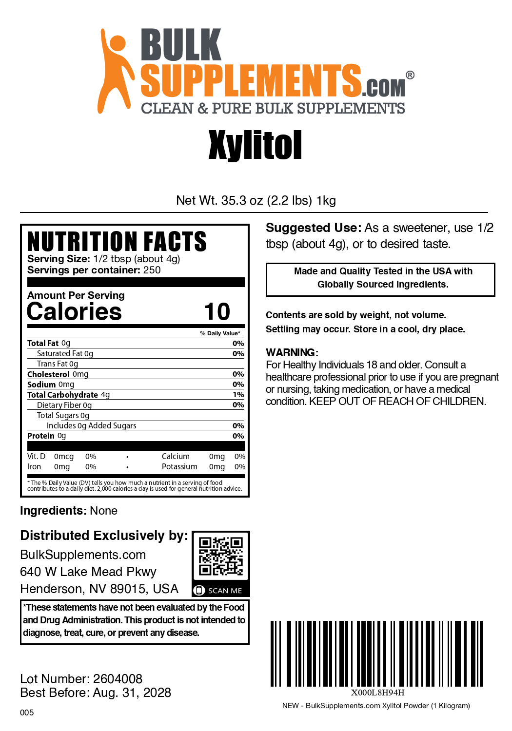 Xylitol Powder 1kg Plain Label