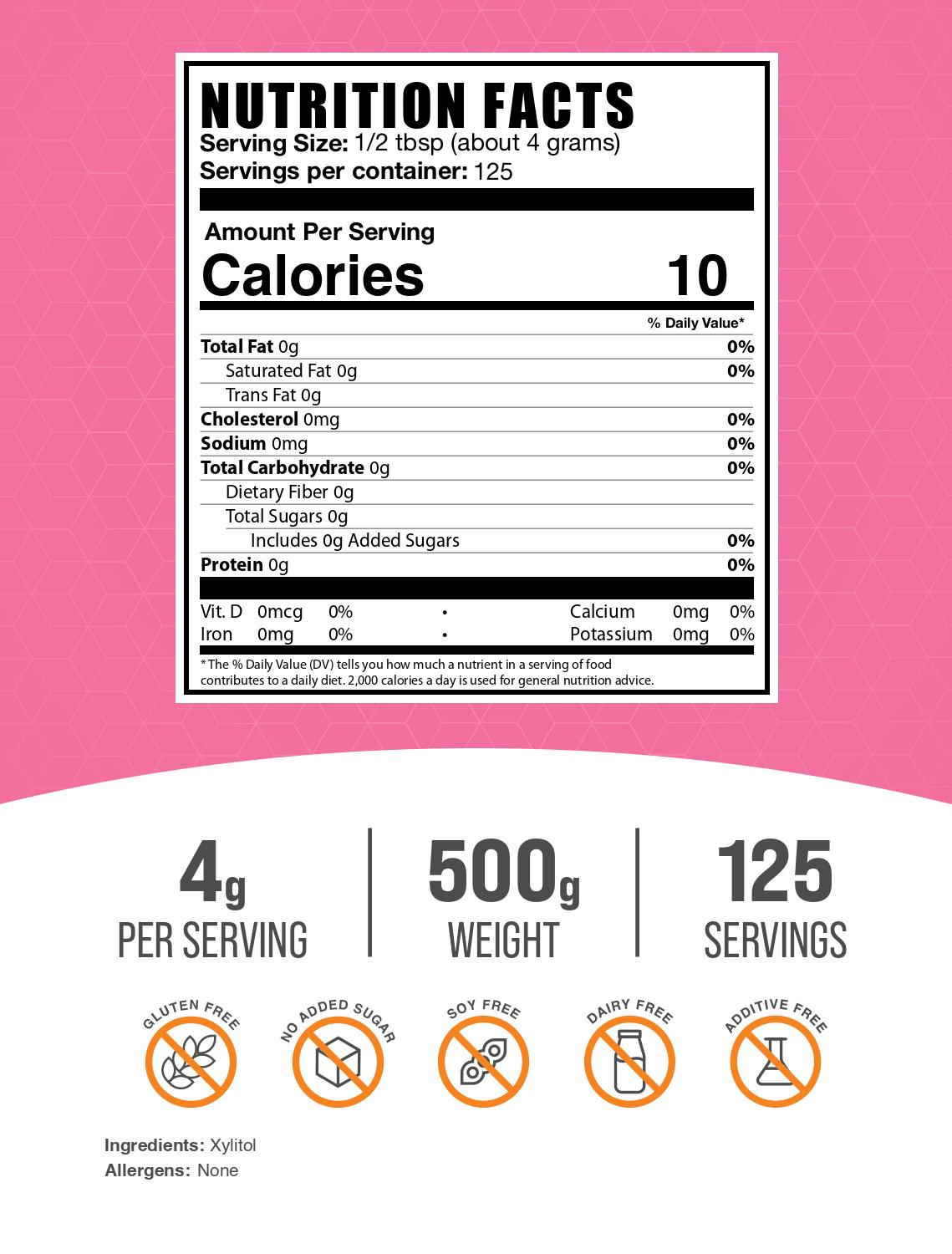 Xylitol powder label 500g
