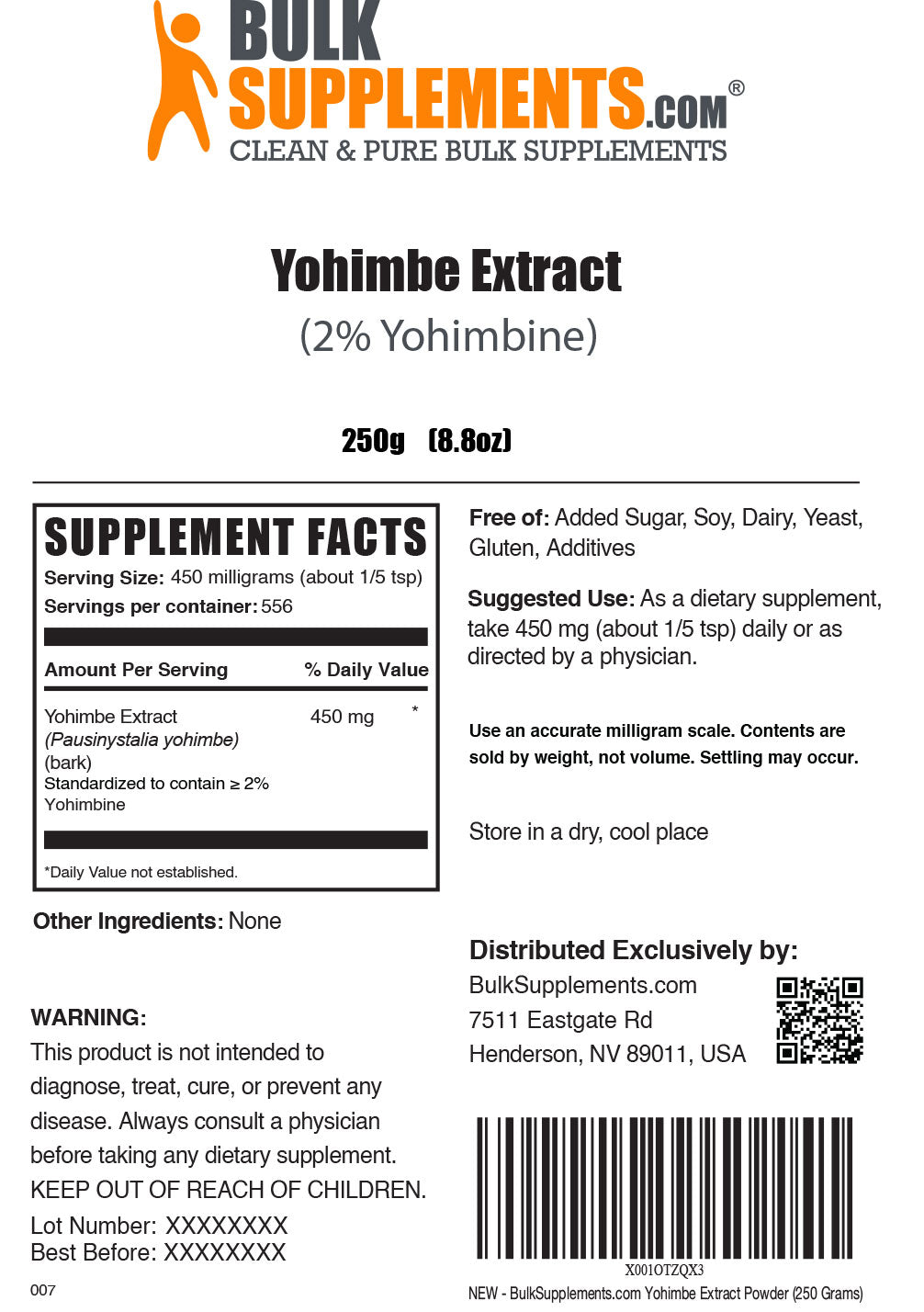 Yohimbe Extract powder label 250g