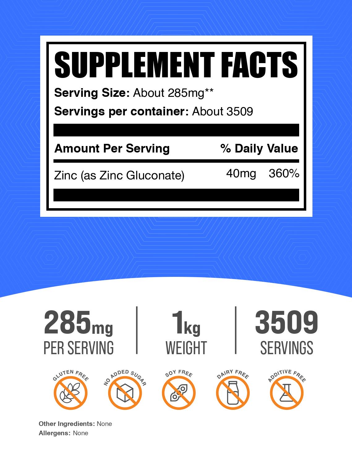 Zinc Gluconate Powder 1kg Label V005